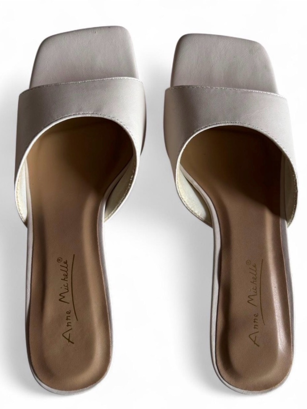 Anne Michelle Cream Square-Toe Slide Mules